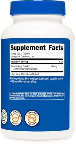 Nutricost Baikal-Helmkraut 500mg, 120 vegane Kapseln – Non-GMO, glutenfrei