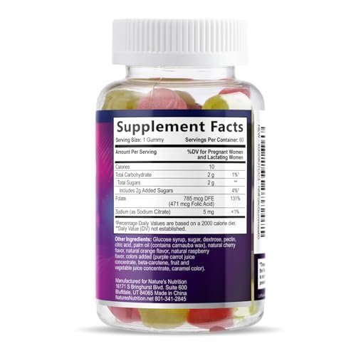 Folsäure Gummibärchen für Frauen – Folat 785 mcg pro Portion – Essentielle pränatale Vitamine für Mutter & Baby, veganes Folsäure-Supplement, tägliches B9-Vitamin, vor während nach der Schwangerschaft – 60 Gummibärchen