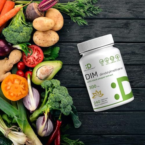 DIM Supplement 300mg mit Schwarzem Pfeffer, 240 vegane Kapseln, 4 Monate Vorrat | 2-in-1 DIM-Präparat für Frauen und Männer | Diindolylmethan plus schwarzer Pfefferextrakt für verbesserte Aufnahme*