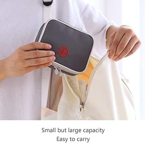 Linsiter Tragbare Mini Erste-Hilfe-Tasche, Leere Reise-Medizin-Tasche mit Doppelreißverschluss, Handliche Pillentasche für Zuhause und unterwegs (Grau)