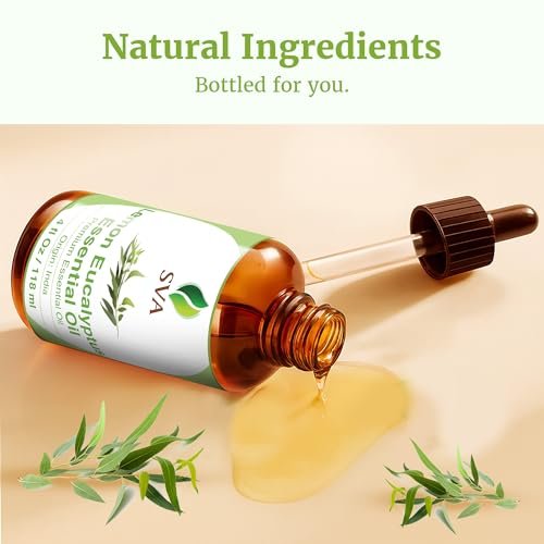 SVA Lemongras-Eukalyptus ätherisches Öl – 118 ml – 100 % natürliches Citriodora-Öl – für Diffuser, Haarpflege, Gesicht, Hautpflege, Aromatherapie, Kopfhaut- und Körpermassage, Seifen- und Kerzenherstellung – mit Pipette