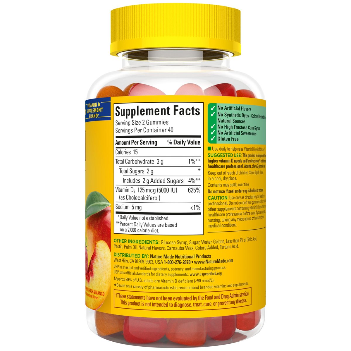 Nature Made Vitamin D3 5000 IE Extra Stärke Gummibärchen für Erwachsene – Knochen- und Immununterstützung, 80 Stück, 40 Tage Vorrat
