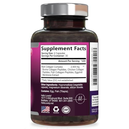 Multi Collagen Peptide Komplex – Fortschrittliche hydrolysierte Kollagen-Kapseln mit Typ I, II, III, V & X – Haar, Haut, Nägel & Gelenke – Für Frauen & Männer – Hergestellt in den USA – 120 Kapseln
