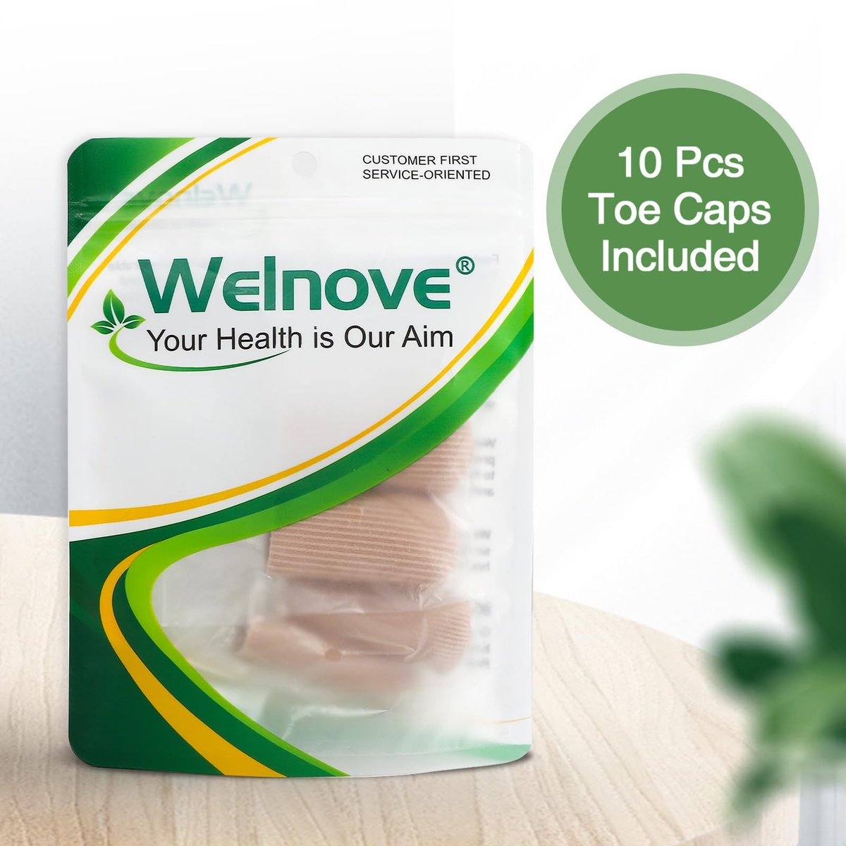 Welnove 10er-Pack Zehenkappen Geschlossene Zehen Oberflächen-Stoffhüllen mit Gelpolsterung, Schmerzlinderung bei Hühneraugen, Blasen und eingewachsenen Zehennägeln (Größe Large + Größe Medium)
