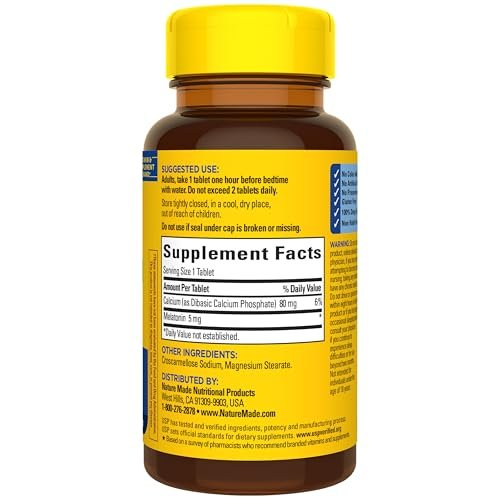 Nature Made Melatonin 5 mg Extra Strength Tabletten – 300 Stück, 300 Tage Vorrat, Schlafhilfe für Erwachsene, 100 % medikamentenfrei