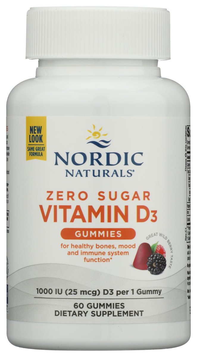 Nordic Naturals Vitamin D3 Gummies ohne Zucker, Wildbeere – 60 Gummibärchen – 1000 IE Vitamin D3 – Für Knochen, Stimmung & Immunsystem – Non-GMO