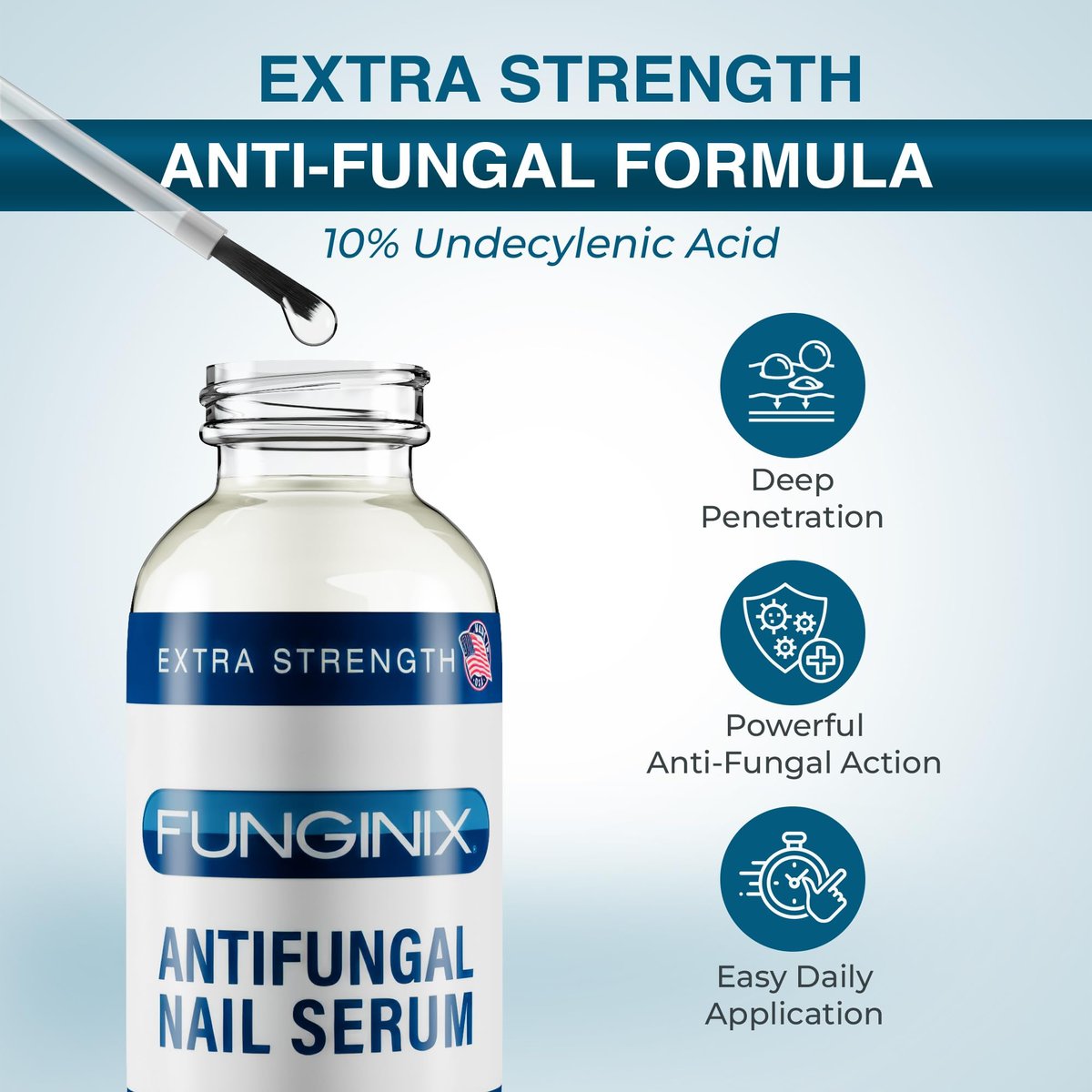 FUNGINIX Pilzbehandlung – Nagelpilz, Zehenpilz, Fußpilz Lösung – Hergestellt in den USA – Extra Stärke (1 Flasche)