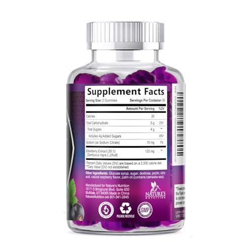 Holunder Gummis für Immununterstützung – Holunderextrakt Sambucus Nigra – Schwarzer Holunder Vitaminergänzung – Natürliche, tägliche Immununterstützung für Kinder & Erwachsene – Leckerer Beerengeschmack – 120 Gummis