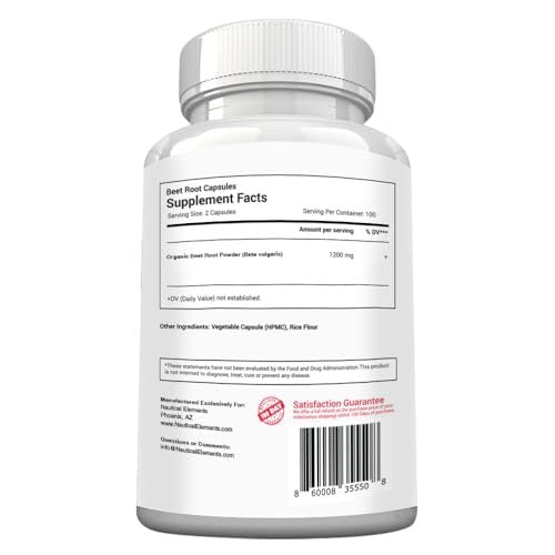 Rote Bete Kapseln - 1200 mg pro Portion - 200 Kapseln - Rote Bete Pulver zur Unterstützung von Blutdruck, sportlicher Leistung, Verdauung und Immunsystem (rein, nicht gentechnisch verändert & glutenfrei)