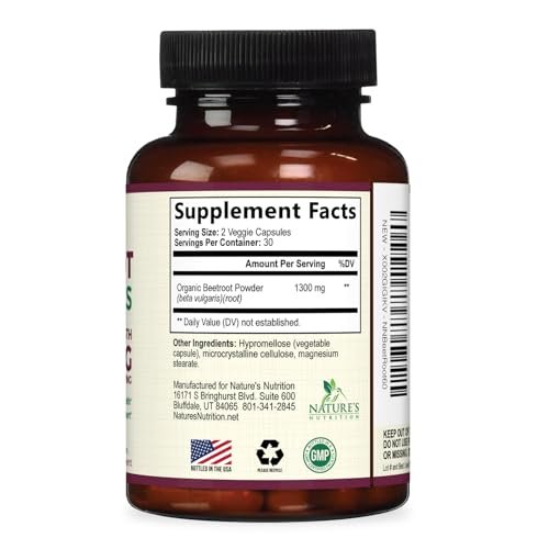 Rote Bete Kapseln - 1300 mg pro Portion - Extra starkes Bio-Rote-Bete-Pulver - Unterstützt Stickoxidproduktion, Herzgesundheit & natürliche Energie - Hergestellt in den USA - 60 vegane Kapseln