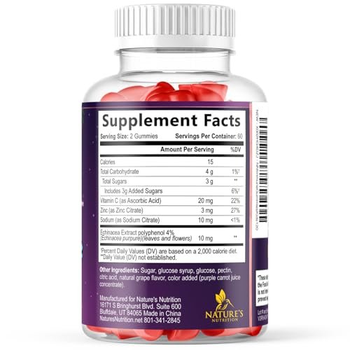 Nature's Nutrition Kinder Immunstärkung Gummibärchen - Vitamin C, Zink & Echinacea für tägliche Immununterstützung, ab 4 Jahren, glutenfrei, vegan - 120 Stück