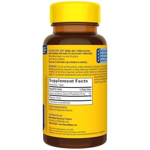Nature Made Melatonin 10 mg Tabletten – Maximale Stärke, 100% drogenfreies Schlafmittel für Erwachsene, 70 Stück, 70-Tage-Vorrat