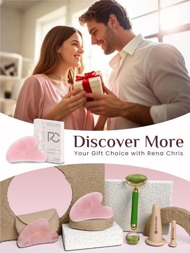 Rena Chris Gua Sha Gesichts-Tool aus Rosenquarz – Manuelles Massagegerät zur Kieferpartie-Formung und Entschwellung, Gua Sha Massage-Tool, Hautpflege-Geschenk (Pink)