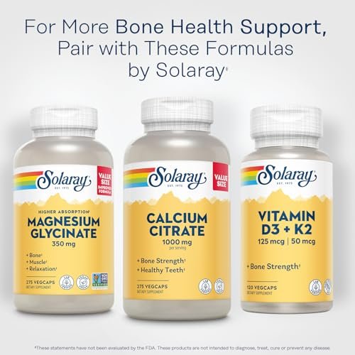 Solaray Calcium Citrat 1000 mg – Chelat-Calcium-Ergänzung für starke Knochen und gesunde Zähne – Leicht verdaulich – 60-Tage-Garantie, vegan – 68 Portionen, 275 VegKaps
