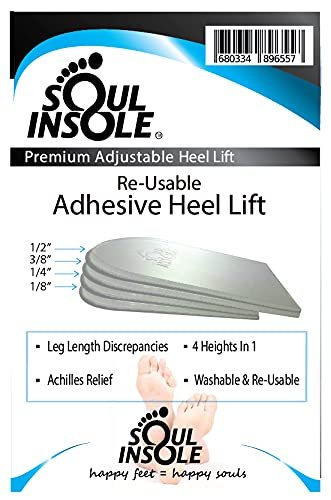Soul Insole Fersenerhöhung für Damen und Herren - 4 Stück stapelbare Klebepolster, verstellbare Höhenzunahme-Einlegesohlen für Beinlängendifferenz 1/8", 1/4", 3/8", 1/2" (Klein)