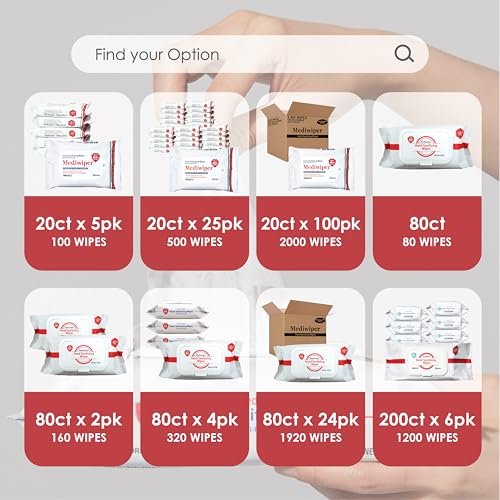 Mediwiper 20er-Pack alkoholfreie Desinfektionstücher, große unparfümierte Feuchttücher für Hände und Oberflächen (20 Tücher, 100 Tücher (20 x 5))