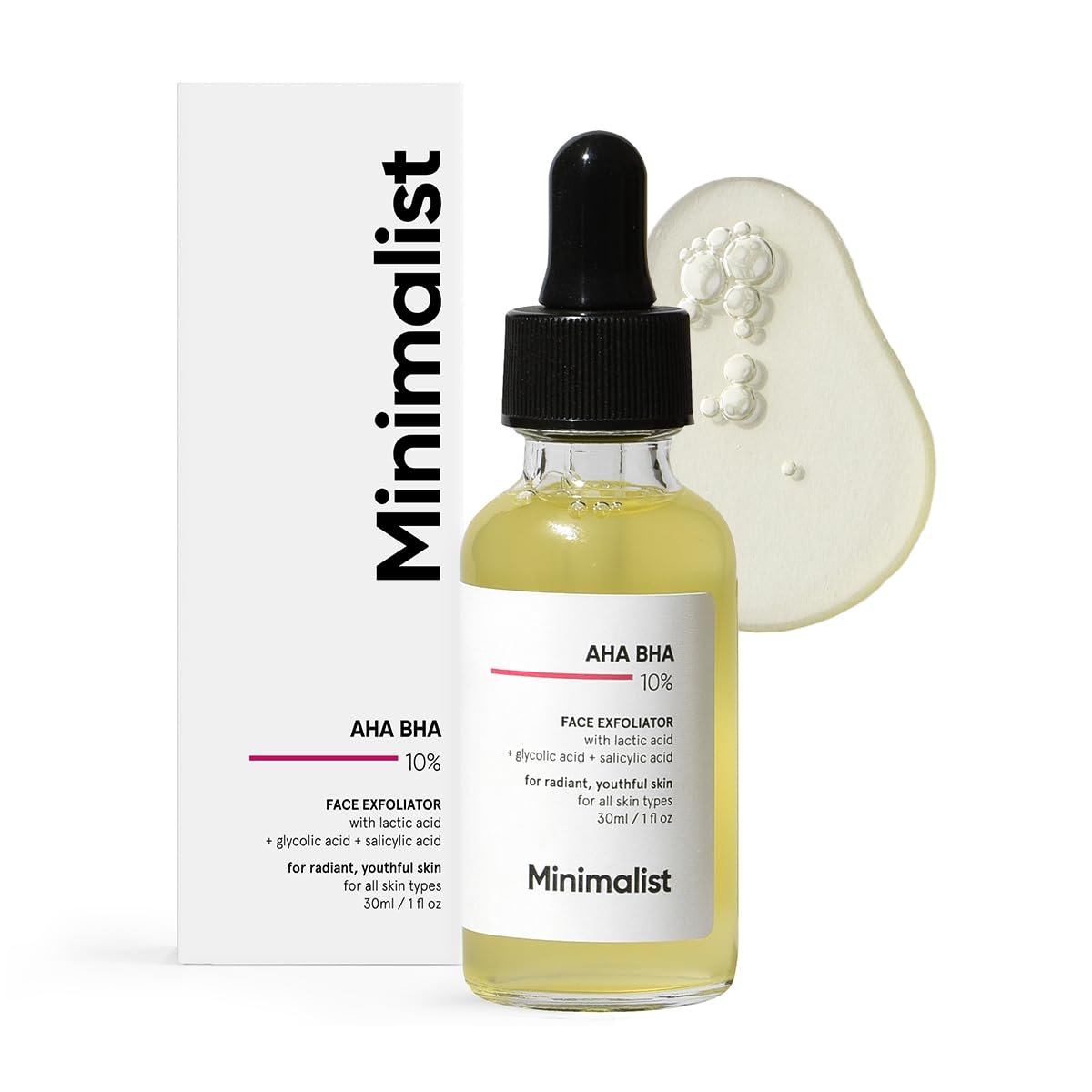 Minimalist Daily Exfoliator AHA BHA 10% Gesichtsserum für Anfänger | Sanfte Exfoliation ohne Austrocknen für strahlende, jugendliche Haut | Gegen ungleichmäßigen Hautton | Für Frauen & Männer | 30 ml
