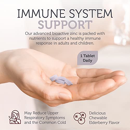 Zahler Holunder-Zink-Lutschtabletten für Erwachsene & Kinder - Leckere kaubare Zink- & Sambucus-Holunder-Lutschtabletten zur Immununterstützung - Koscher, hergestellt in den USA - Zinkpräparate für Männer & Frauen (90 Stück)