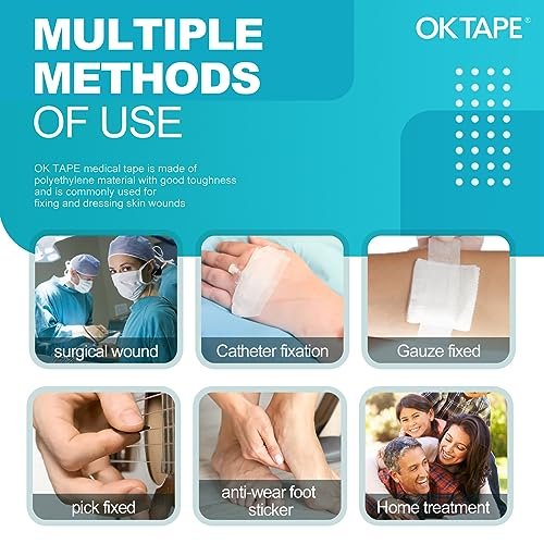 OK TAPE OKPore Medizinisches chirurgisches Pflaster, Nonwoven (Pack mit 24) - Hypoallergen und atmungsaktiv für die Wundversorgung - 0,5 Zoll x 9,1 m