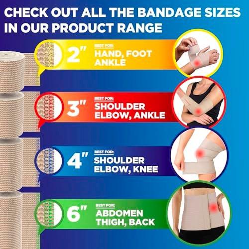 Hochleistungs-Elastikbandage 4 Zoll (2er-Pack) – Selbstschließende, stark komprimierende, wiederverwendbare Bandage für Beine, Knöchel, Handgelenke und Knie – für Erste-Hilfe-Set und nach der Operation – Latexfrei