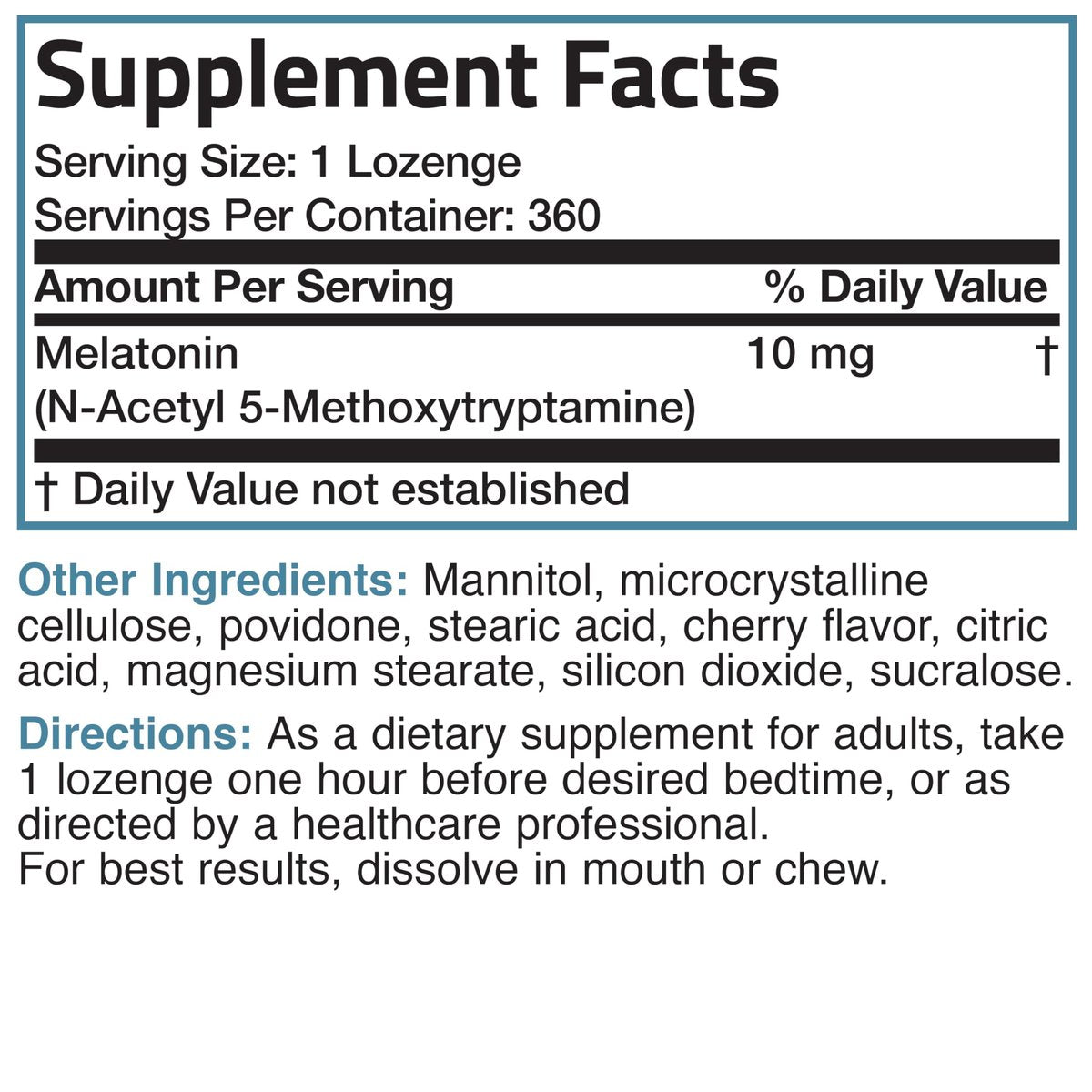 Bronson Melatonin 10 mg Kirschgeschmack – Schnell lösliche Tabletten, 360 Stück, Vegetarische Lutschtabletten