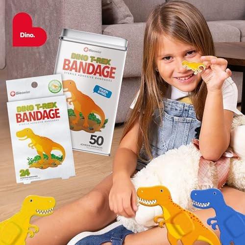 BioSwiss Pflaster, Dinosaurier-förmige selbstklebende Wundpflaster, Latexfrei, steril, 50 Stück