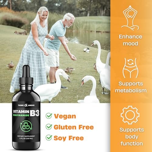 Think Above Vitamin B3 Niacinamid Flüssig – Nicht spülende B3 Niacin Tropfen für Frauen und Männer – Leicht zu schlucken 60 ml (2 Fl Oz)