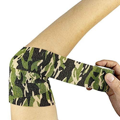 FRESINIDER 9 Rollen Selbstklebende Mullbinde, Atmungsaktive Elastische Kohäsionsbandage für Sportverletzungen & Haustiere (7 Stk. 2" x 5 Yards + 2 Stk. 1" x 5 Yards) - Woodland Camo