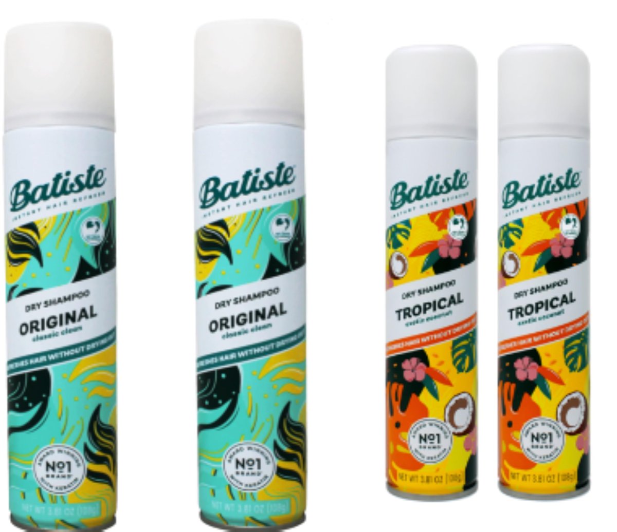 Batiste Trockenshampoo Spray 4er-Pack Sortiment: Original Clean, Classic & Tropical – je 2x 200 ml