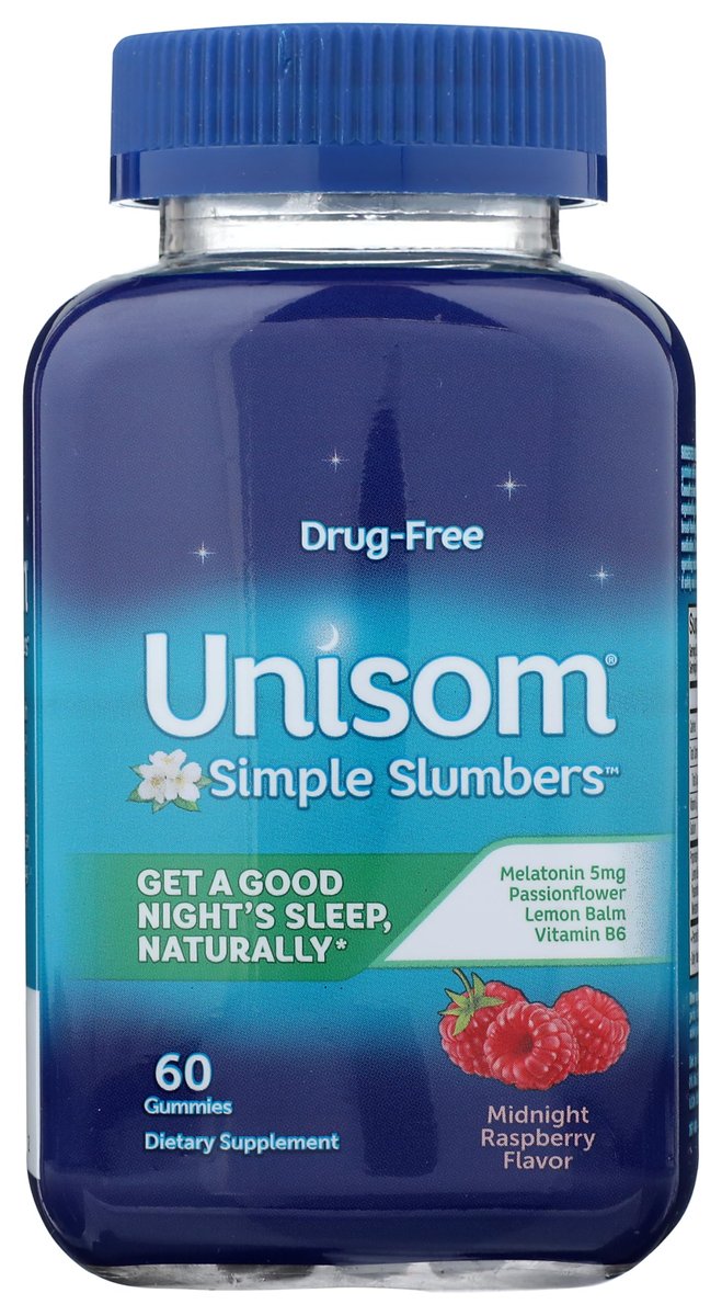 Unisom Simple Slumbers Schlaf-Gummis ohne Arzneimittel mit Melatonin 5mg Midnight Himbeere, 60 Stück