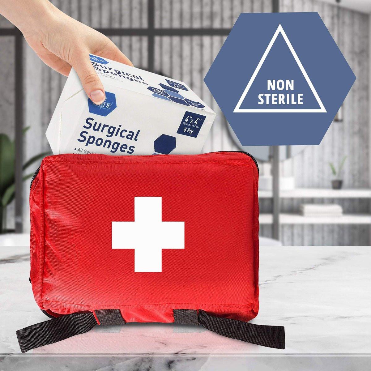MED PRIDE Chirurgische Tupfer 200er-Pack 4'' x 4'', 8-lagig – Mullkompressen unsteril, Erste-Hilfe-Wundversorgung, nicht haftend, saugfähig