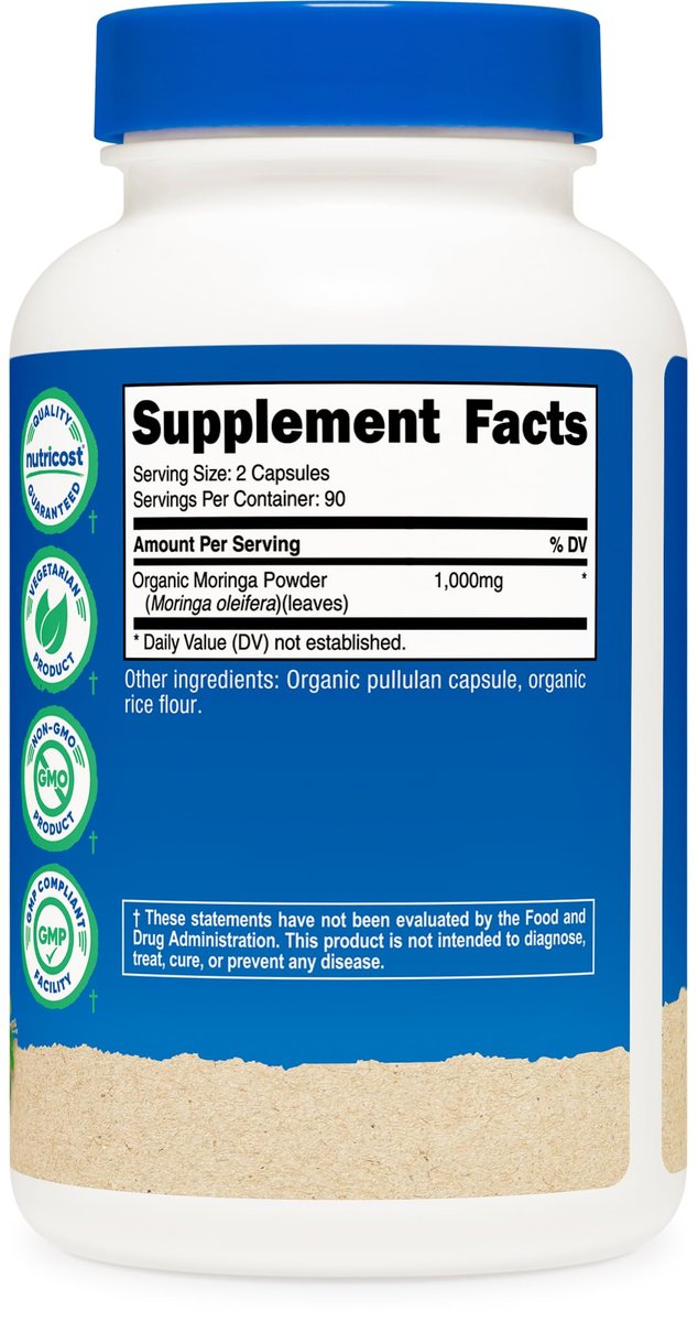 Nutricost Moringa Kapseln 500mg, 180 Kapseln (90 Portionen) - Vegetarische Kapseln, Non-GMO, Glutenfrei
