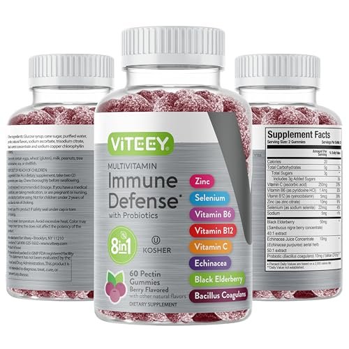 Viteey Multivitamin Gummis 8-in-1 mit Probiotika – Immunbooster für Erwachsene & Teenager – Vegan, Gelatinefrei, GMO-frei – Kaubare Beeren-Gummis zur Immunabwehr