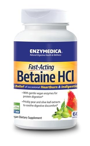 Enzymedica Betaine HCl – Betainhydrochlorid mit Protease-Verdauungsenzymen für Männer und Frauen, unterstützt die Verdauungsgesundheit, vegan, 60 Kapseln