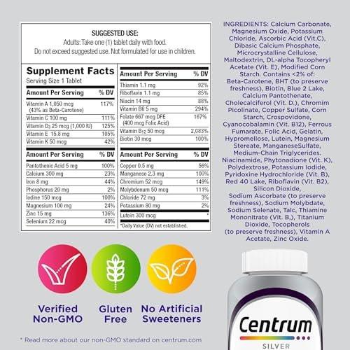 Centrum Silver Frauen 50+ Multivitamin – 100 Tabletten, Unterstützt Gedächtnis und Kognition