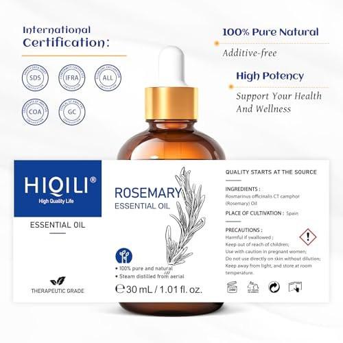 HIQILI Rosmarin ätherisches Öl, 100% rein & natürlich, für Shampoo & Conditioner, 30 ml