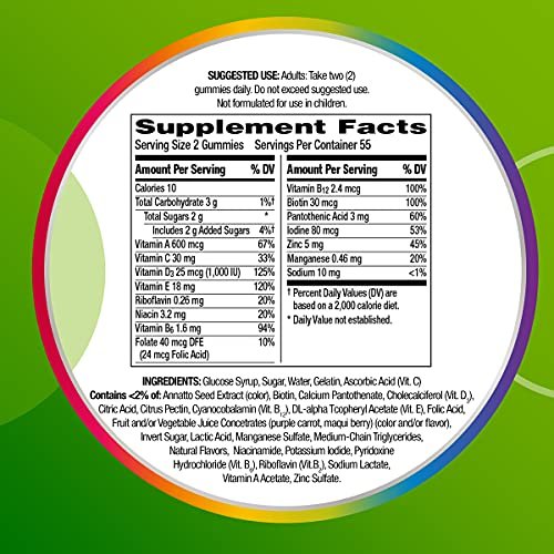 Centrum MultiGummies Gummibärchen Multivitamin für Erwachsene, Multivitamin-/Multimineralpräparat mit den Vitaminen D, B und E, gemischter Fruchtgeschmack - 180 Stück