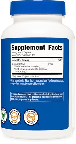 Nutricost Blaubeerextrakt 180 Kapseln, 180 Portionen pro Flasche – Vegetarisch, Glutenfrei und GVO-frei