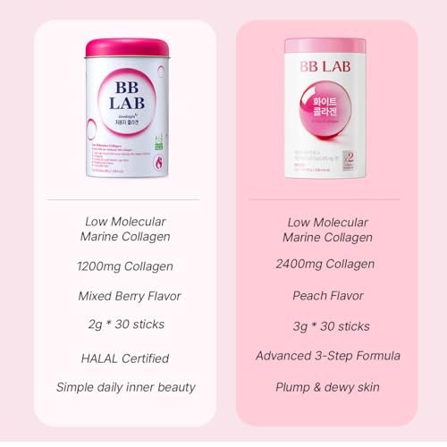 BB LAB Good Night Low Molecular Collagen Pulver-Stick – Halal-zertifiziertes koreanisches Meerescollagen mit Vitamin C & Glycin, Mischbeerengeschmack, 60g
