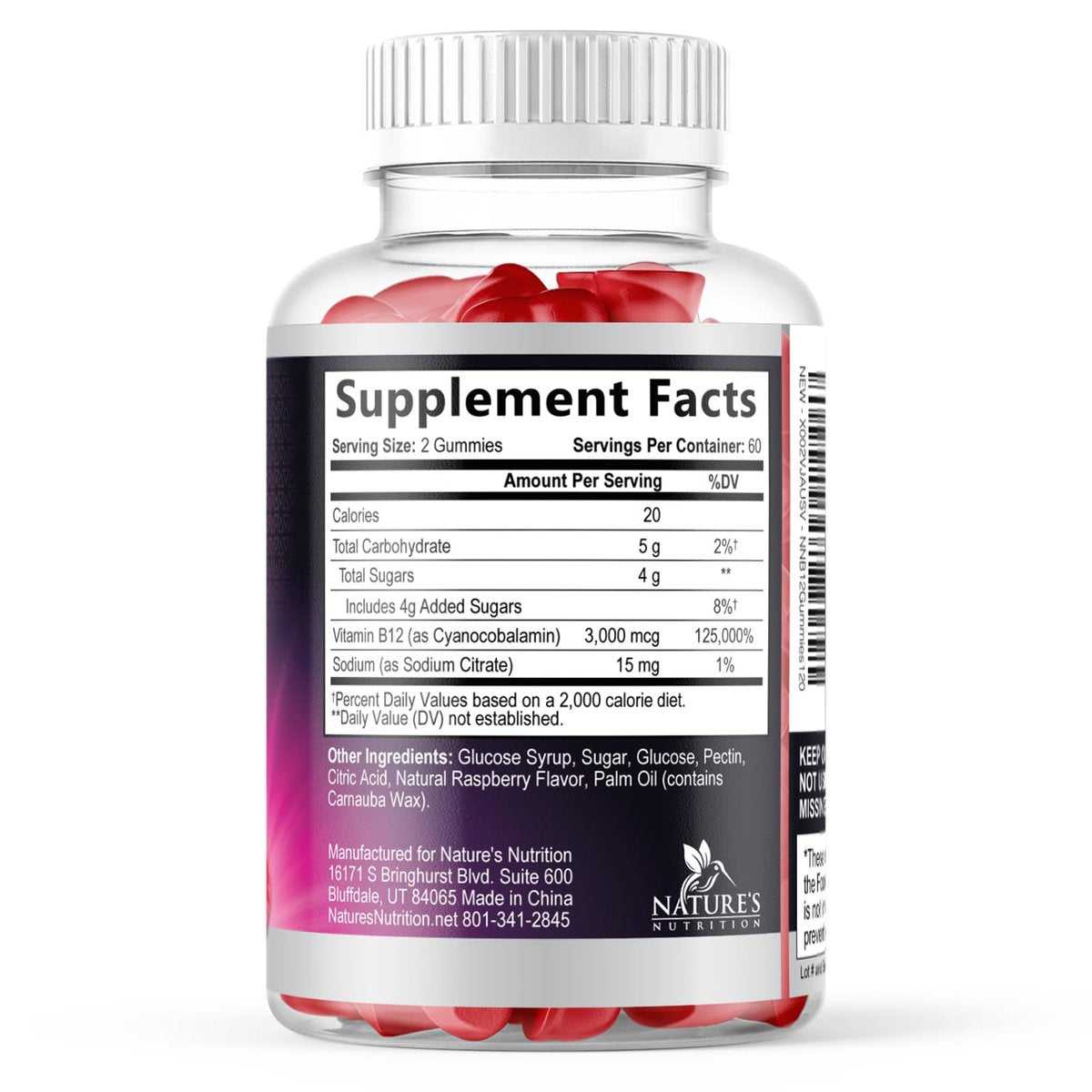 Vitamin B12 Gummis - 3000 mcg pro Portion Extra Stärke Energie B 12 Gummibärchen für Stoffwechsel & Immununterstützung - Kaubare Nahrungsergänzungsmittel B-12, Natürliche Koffeinfreie Gummis, Beerengeschmack - 120 Gummis