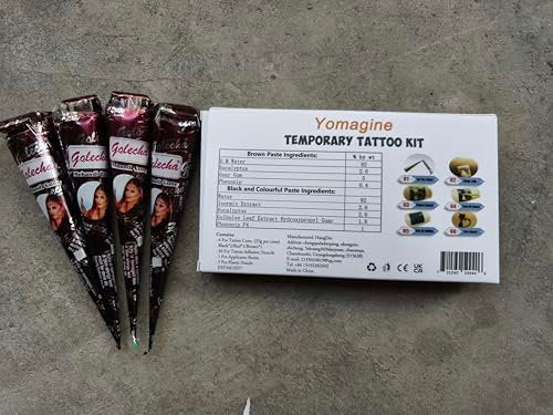 Temporäre Tattoos Set, 4 Stück semipermanente Tattoo-Paste-Kegel, DIY Körperkunst für Frauen, Männer, Jugendliche, mit 3 Farben, 20 Klebe-Schablonen, 1 Flasche, 4 Düsen