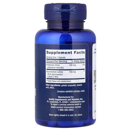 Life Extension Glucosamin Sulfat 750 mg – Unterstützt Kniefreiheit und Gelenkgesundheit, glutenfrei, nicht-GVO, 60 Kapseln