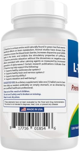 Best Naturals L-Theanin 200mg pro Tablette (400mg pro 2 Tabletten) – Fördert Entspannung ohne Schläfrigkeit – 120 vegetarische Tabletten