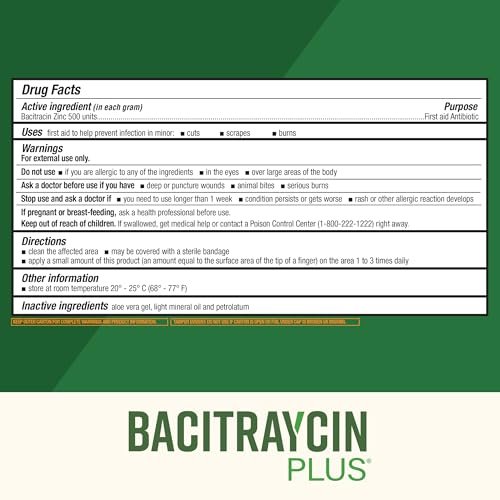 Bacitraycin Plus Erste-Hilfe-Antibiotikum-Salbe – Wundheilungssalbe für kleine Schnitte, Schürfwunden und Verbrennungen mit Bacitracin Zink und feuchtigkeitsspendender Aloe Vera, Original, 1 oz, 2er-Pack