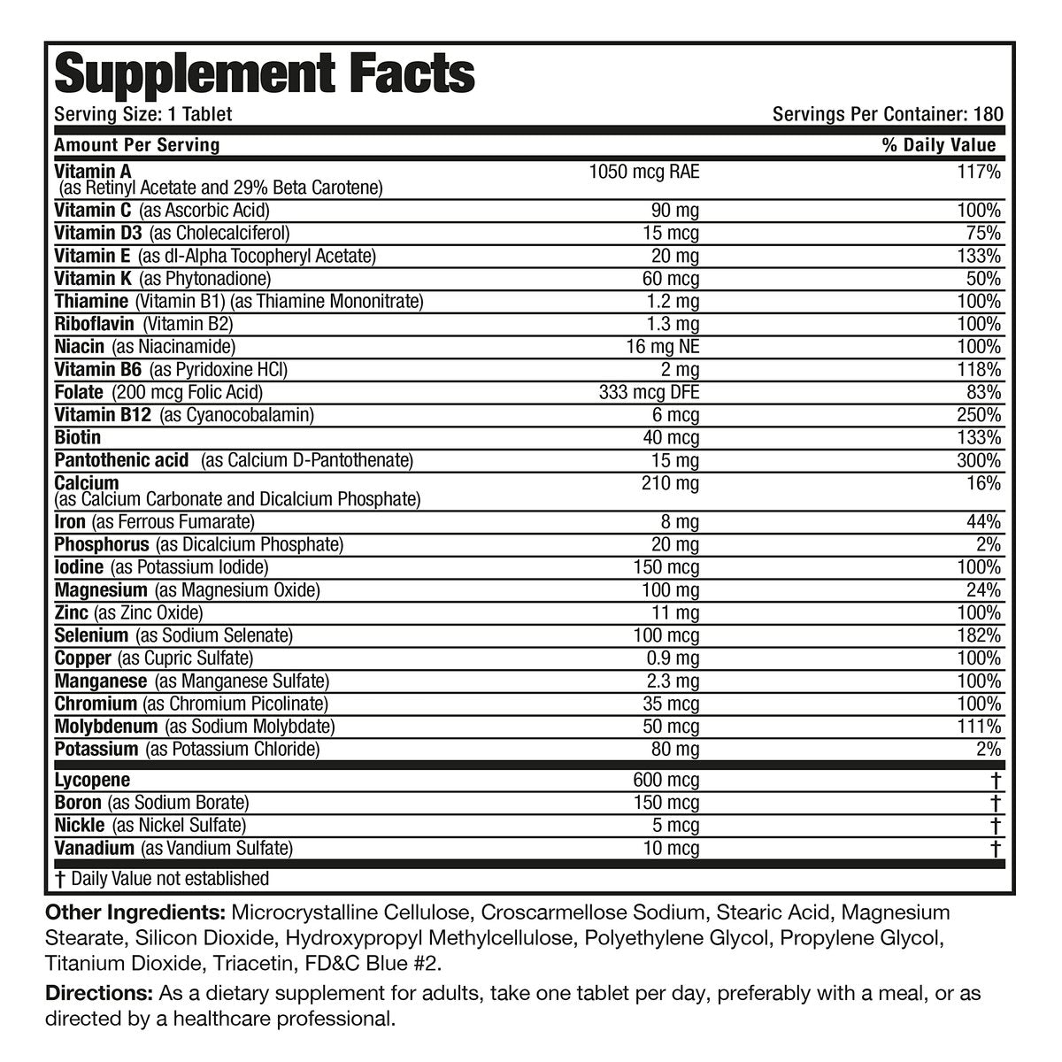 Bronson ONE Daily Men’s Complete Multivitamin Multimineral Once-Daily Multi für aktive Männer, 180 Tabletten
