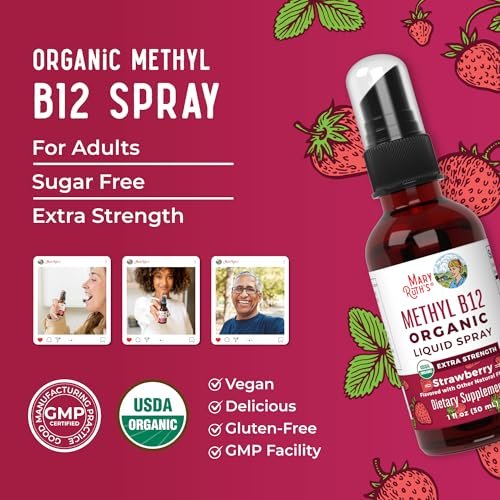 MARYRUTH'S Vitamin B12 Liquid Spray | Vegan, Non-GMO, Glutenfrei | USDA Bio-Ergänzung | Energie- und Nervensystemunterstützung | B12 Vitamine für Frauen & Männer | 720 mcg | 30 ml