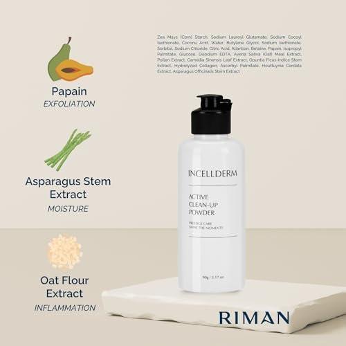 INCELLDERM Active Clean-Up Powder 90g (3,17 oz) – Wasseraktiviertes Reinigungspulver mit Papain-Enzymen, sanfte Peeling- und Hautbarriere-Unterstützung, pflanzliche Formel