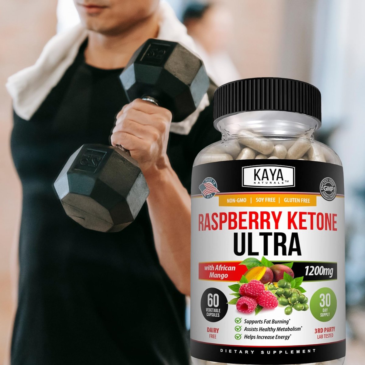 Kaya Naturals Keto Diät Himbeer-Ketone – Nahrungsergänzungsmittel zur Gewichtsabnahme, Appetitkontrolle, Stoffwechsel-Boost – 60 Kapseln