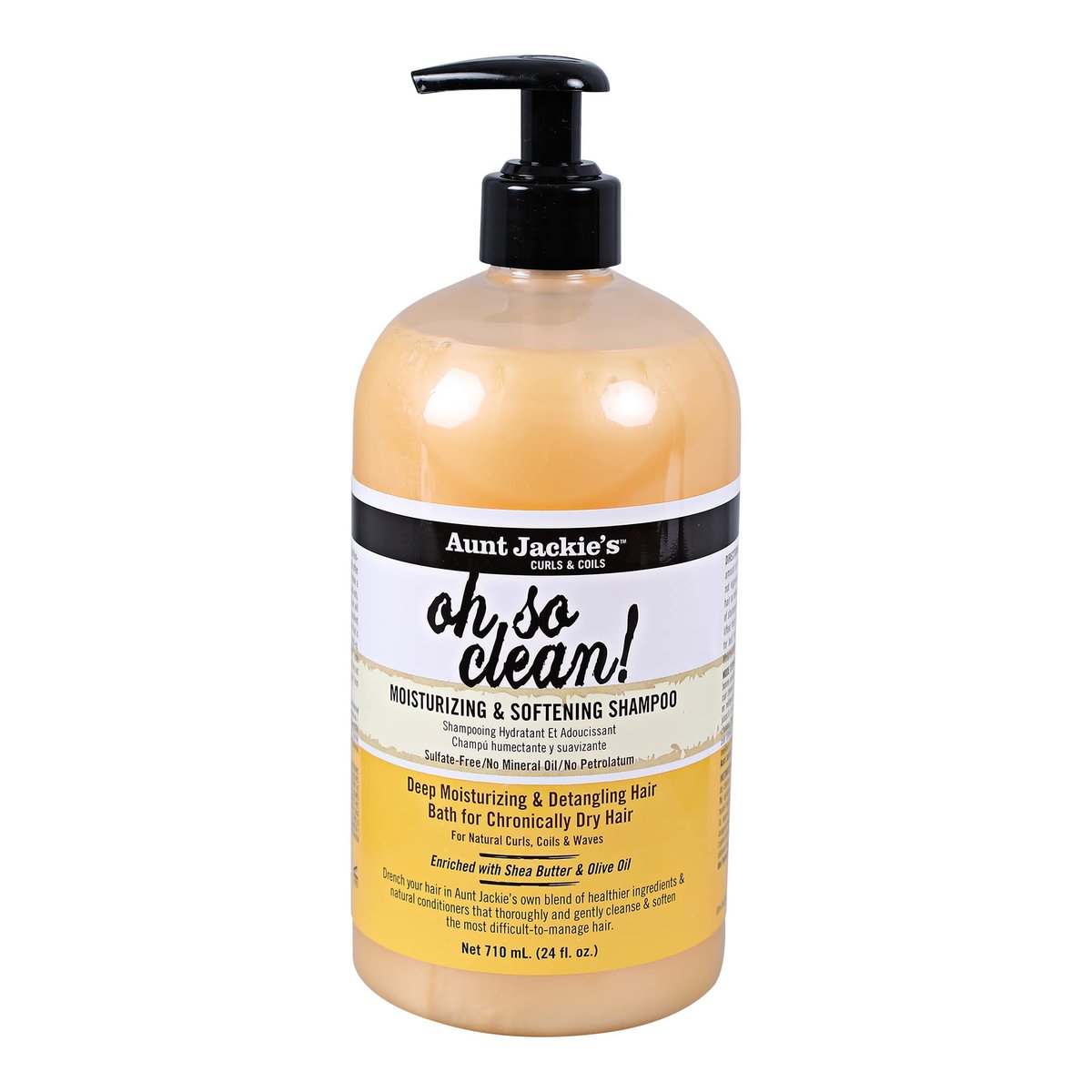 Aunt Jackie's Curls and Coils Oh So Clean – Tiefenfeuchtigkeitsspendendes und pflegendes Haarshampoo für natürliche Locken, Wellen und Spiralen, mit Sheabutter, 710 ml Familienpumpe