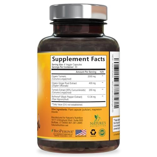Curcumin mit BioPerin und Ingwer – 2000 mg Bio-Turmeric pro Portion, 95 % Curcuminoide, mit schwarzem Pfeffer für beste Absorption – vegane Gelenkunterstützung – 120 Kapseln